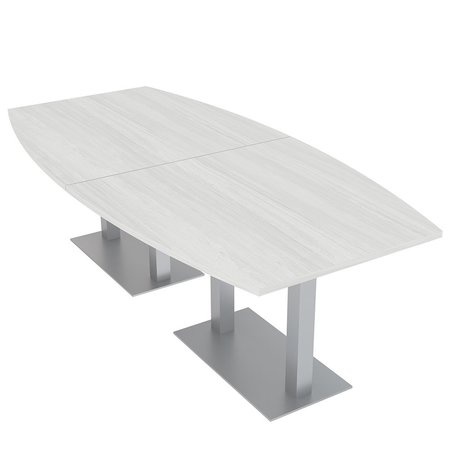 SKUTCHI DESIGNS 8 Person Conference Table with Metal Bases, Boat Shape, Harmony Series, 4Ft X 8Ft, White Cypress HAR-BOT-46x93-DOU-WHCYPRESS
